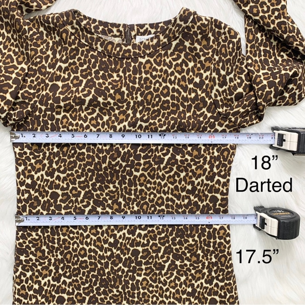 J. Crew Leopard Print Brown Cream Tan Black Long Sleeve Shift Dress - Picture 8 of 9